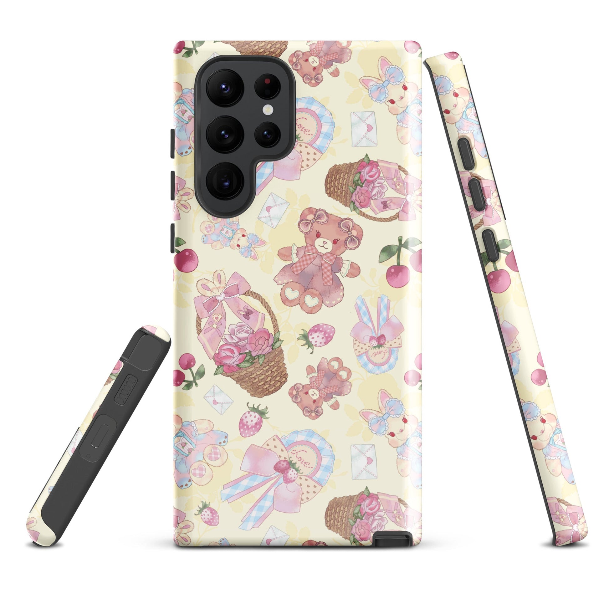 Sweet Teddy Samsung® Tough Case features adorable teddy bears and floral designs, offering style and protection for your phone.