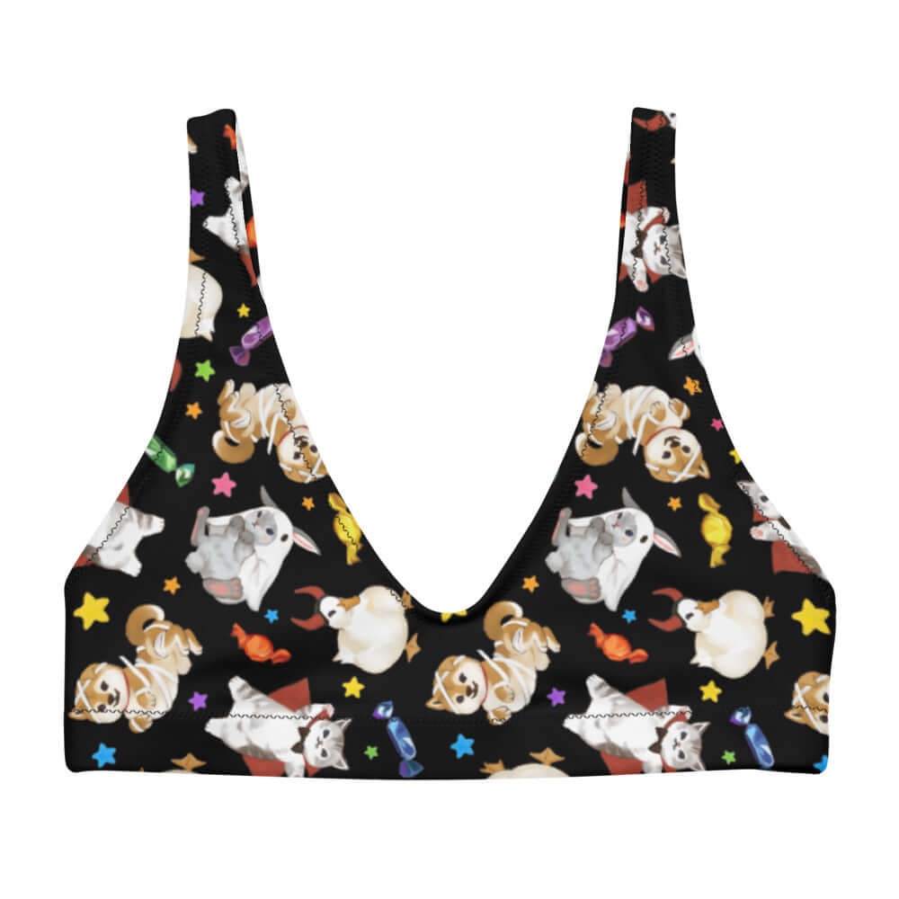 Trick or Treaters Padded Bikini Top features playful pet designs, perfect for mixing and matching for any beach day.