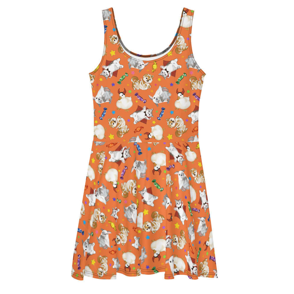 Trick or Treaters Skater Dress features a fun Halloween print, perfect for festive celebrations any time of year.