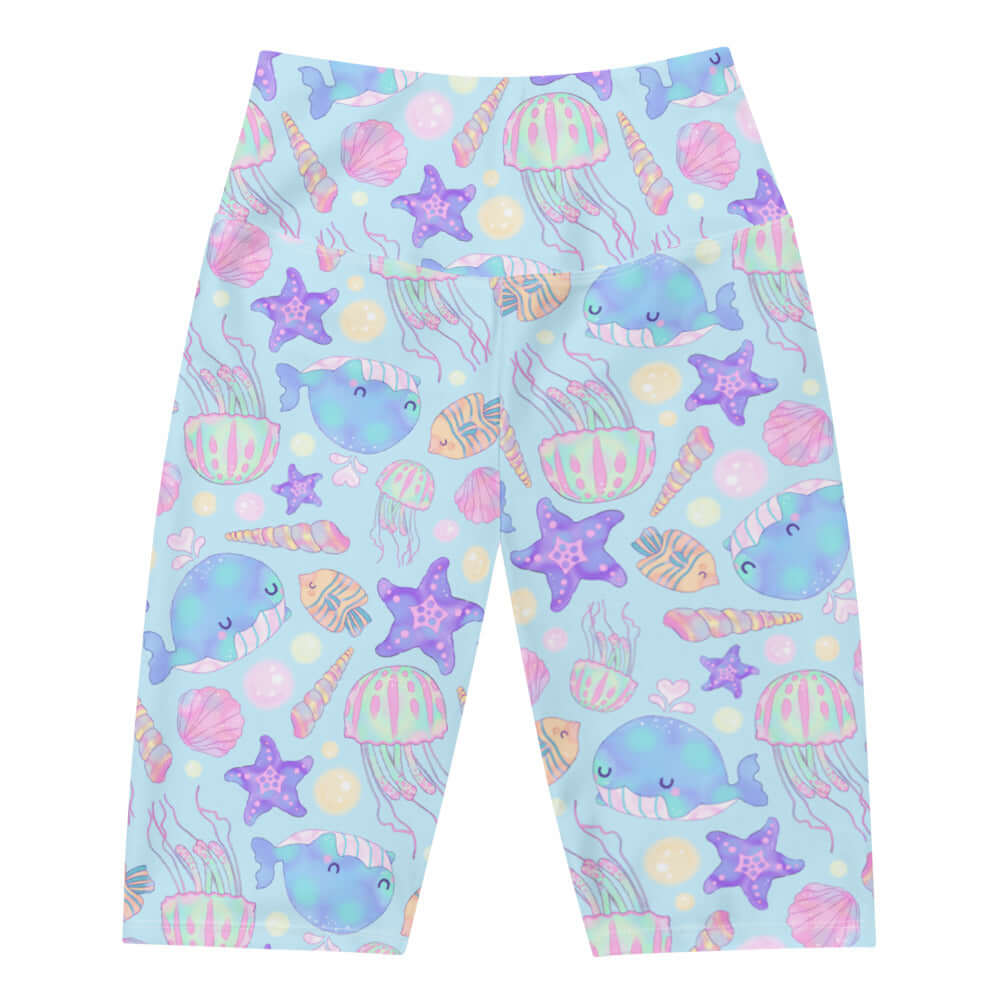 Bright and fun Under the Sea Biker Shorts feature playful sea creatures, perfect for summer beach outings and activities.