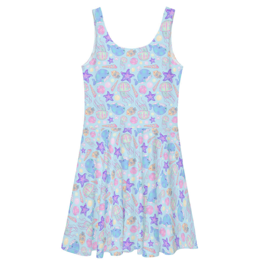 Stylish Under the Sea Skater Dress featuring playful sea creatures, perfect for beach outings or casual wear.