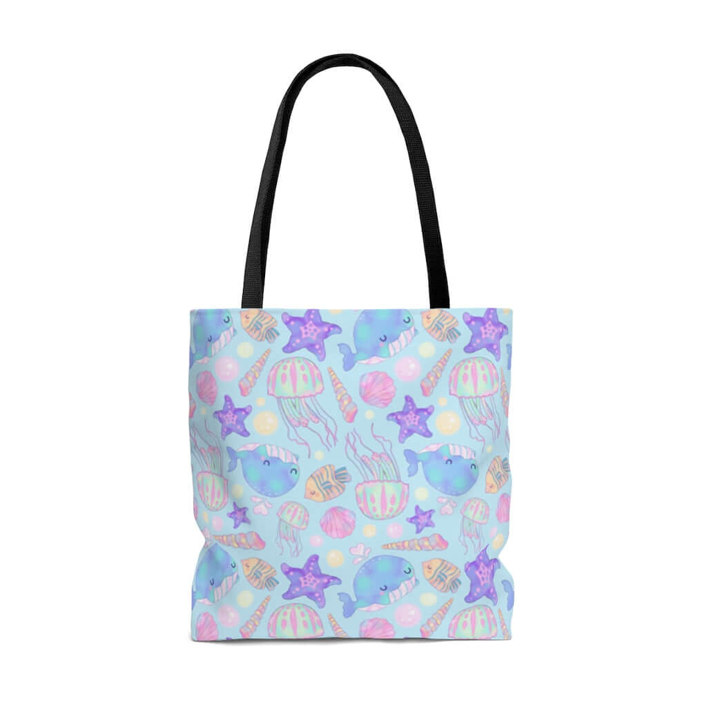 Colorful Under the Sea Tote Bag featuring playful marine life, perfect for the gym or beach adventures.
