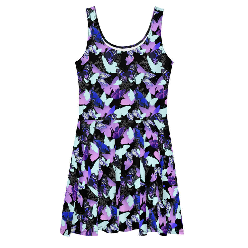 Vibrant Butterfly Skater Dress with flared skirt, perfect for making a stylish statement. Ideal for any occasion!