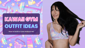 Glitter Gains print beside a model wearing the Glitter Gains sports bra