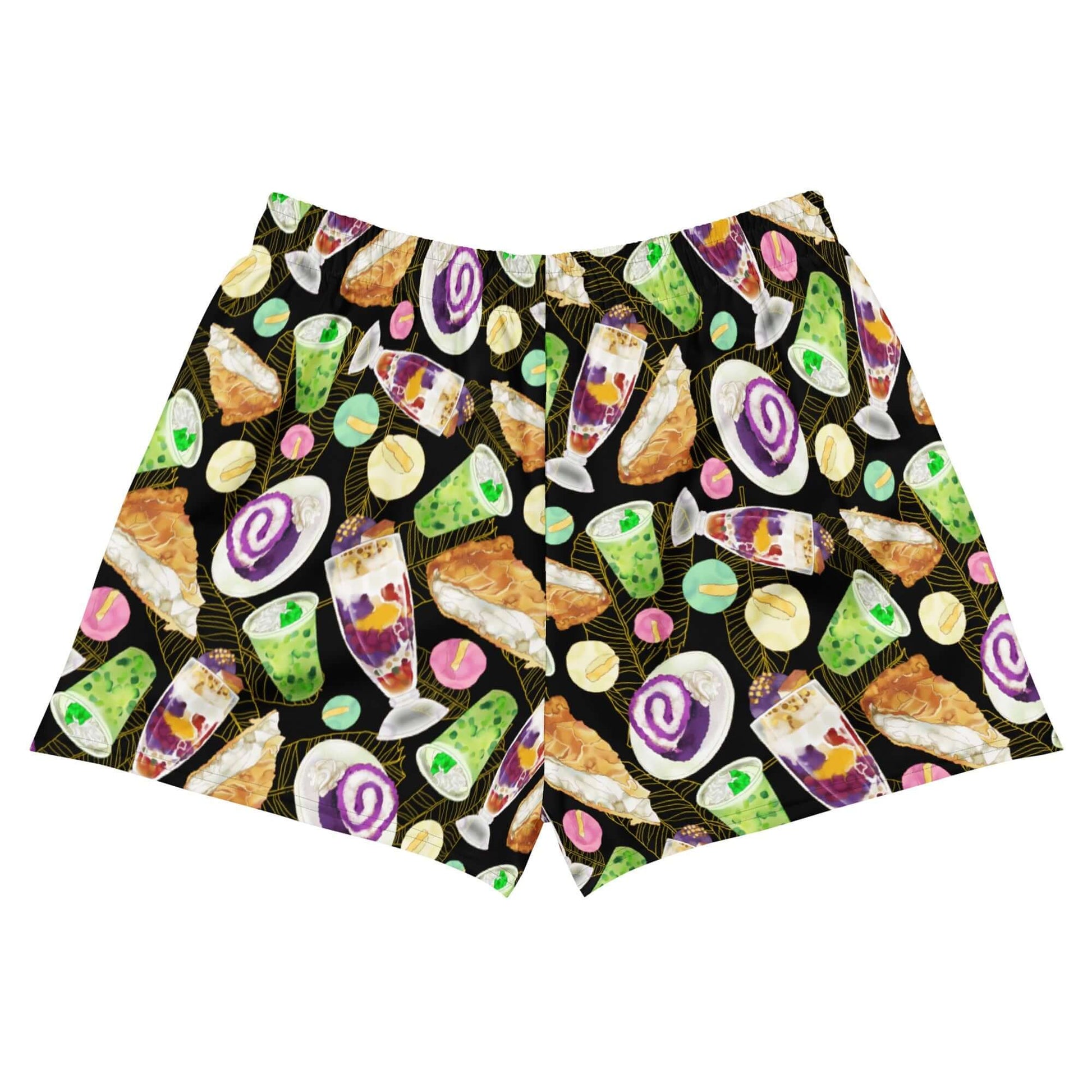 Stylish Filipino Dessert Athletic Short Shorts featuring vibrant dessert patterns, perfect for workouts or pool days.