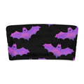 Colorful bandeau bikini top with fun bat pattern in pink and black for playful summer vibes.