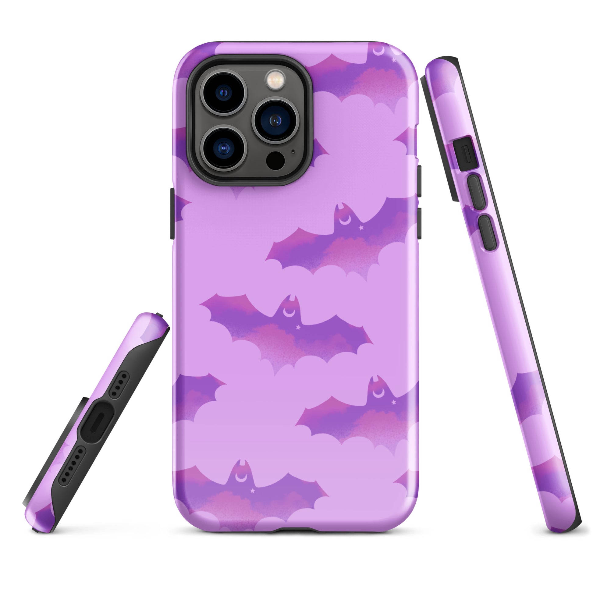 Stylish Aensland iPhone® Tough Case featuring a durable design with a purple bat pattern for ultimate protection.
