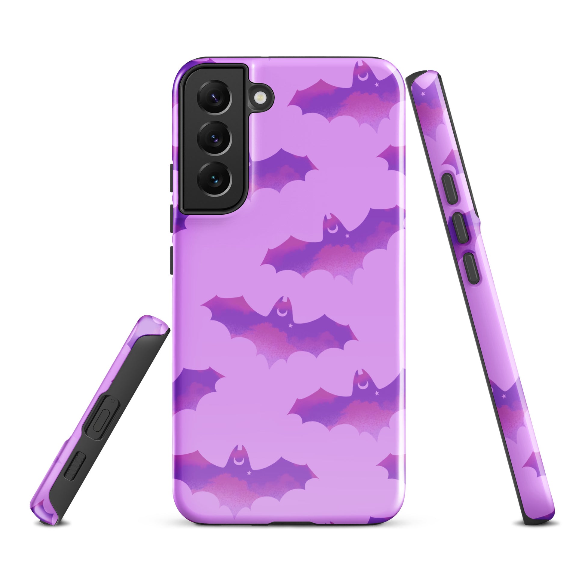 Aensland Samsung® Tough Case in vibrant purple with bat design offers stylish protection for your Galaxy S22 Plus.