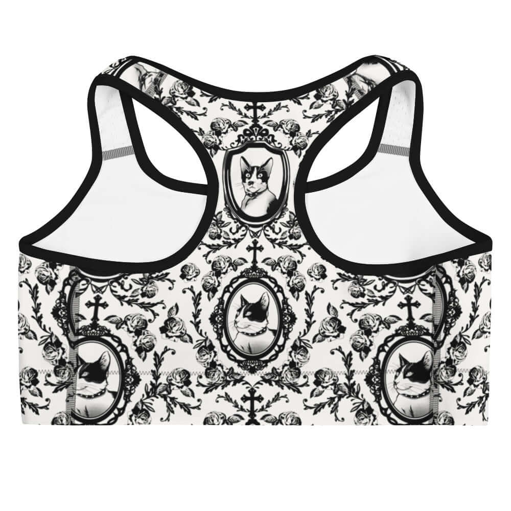 Stylish Queen's Beloved Kitty Sports bra features a unique cat design, perfect for gym workouts and staying fashionable.