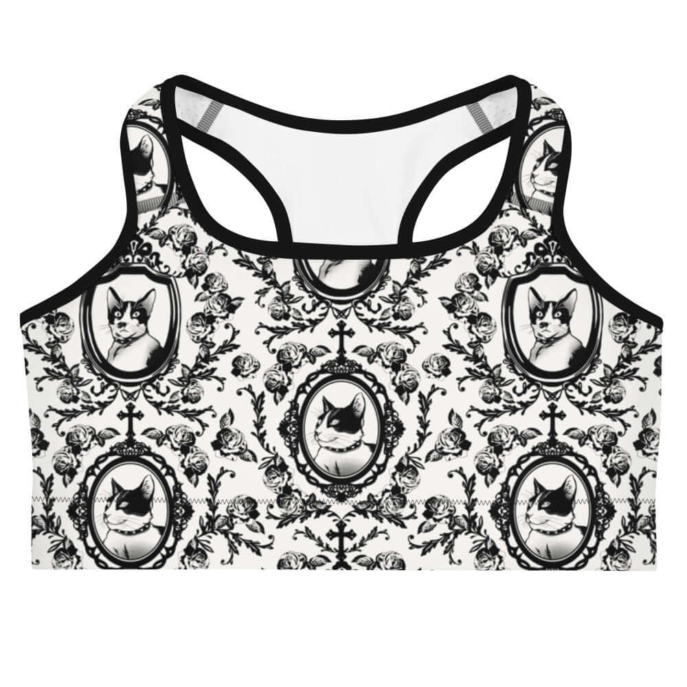 Stylish Queen's Beloved Kitty Sports bra featuring a chic cat design, perfect for workouts and gym collections.