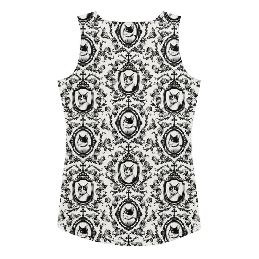 Stylish Queen's Beloved Kitty Tank Top featuring a unique cat pattern, perfect for a regal casual look.