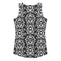The Queen's Beloved Kitty Tank Top features a stylish black and white cat pattern, perfect for regal casual wear.