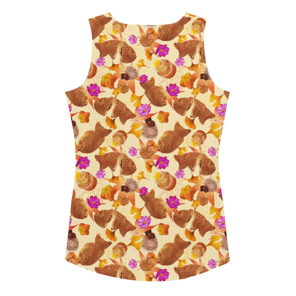 Stylish Momiji Tank Top with vibrant patterns, perfect for fall outfits. Order one size down for a snug fit!