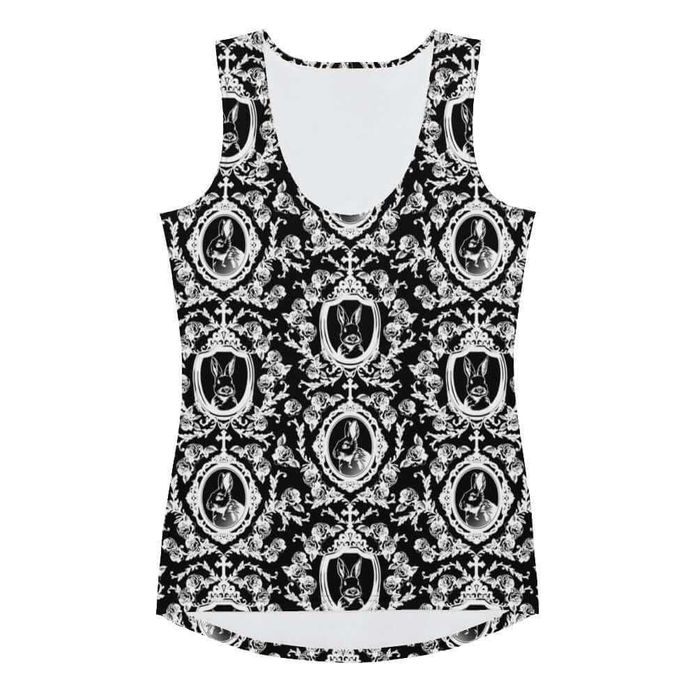 Stylish Queen's Beloved Bunny Tank Top features a regal black and white bunny print, perfect for year-round casual wear.