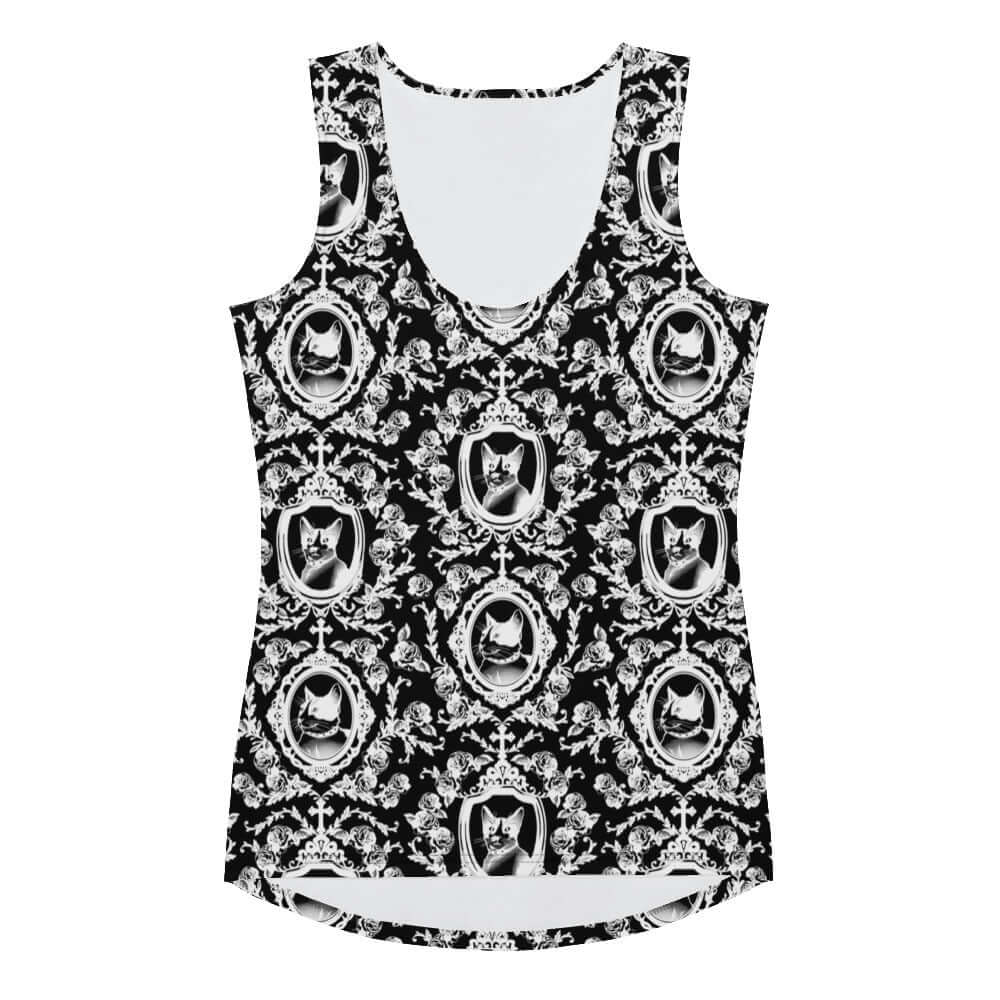 Stylish Queen's Beloved Kitty Tank Top features a regal cat print, perfect for casual elegance. Ideal for year-round wear.