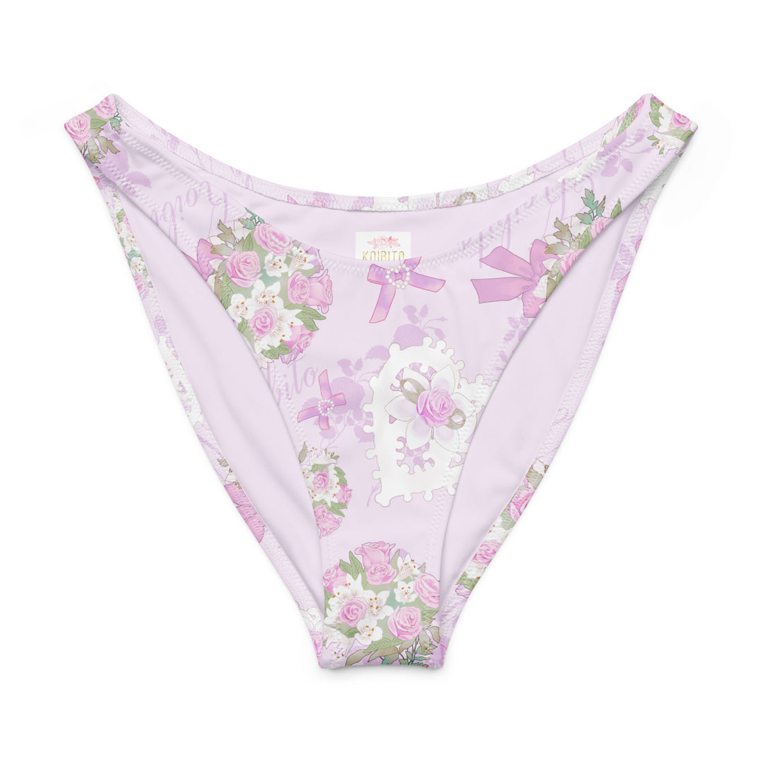 Floral V-cut bikini bottom in lilac with rose patterns, perfect for sunny beach days.