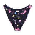 V-cut bikini bottom featuring fun axolotl and cosmic print, perfect for stylish summer days.