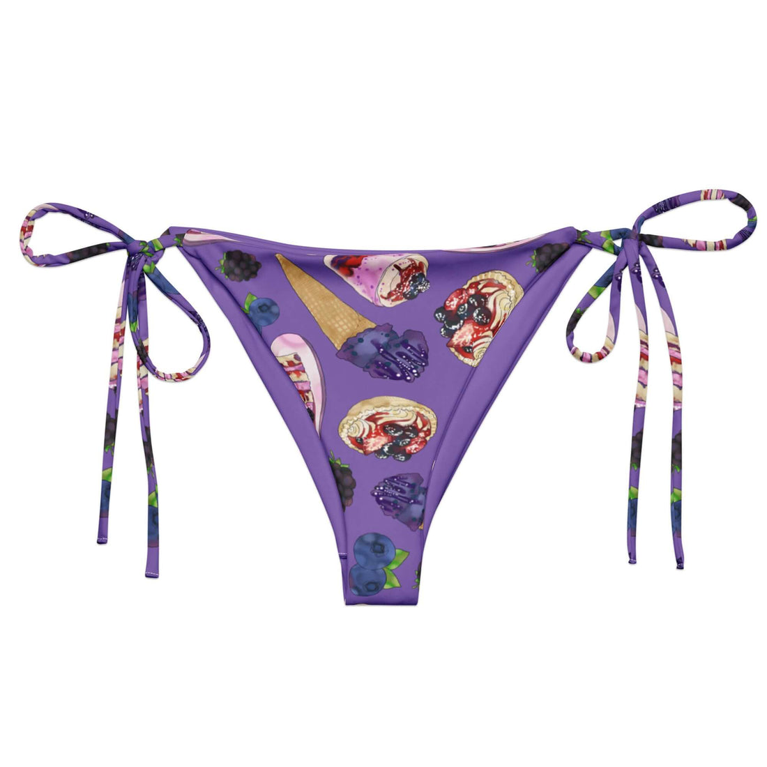 Berry String Bikini Bottom featuring a vibrant fruit print, perfect for poolside relaxation and sunbathing.