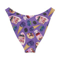 Berry V-cut bikini bottom with playful purple ice cream and dessert print, perfect for sunny beach days.