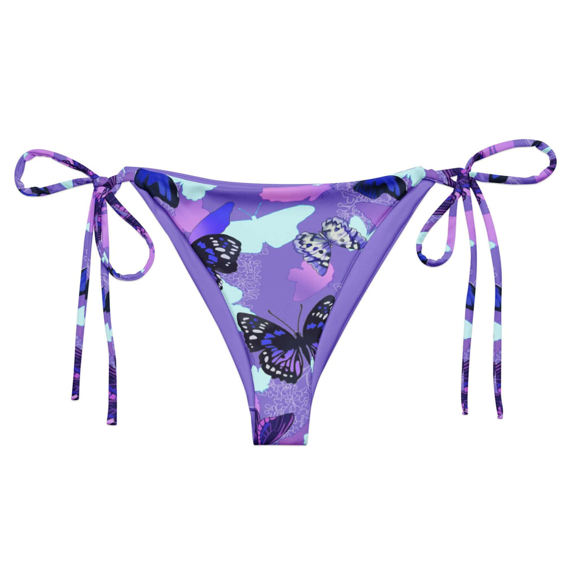 Butterfly String Bikini Bottom features a vibrant butterfly print and adjustable ties, perfect for poolside relaxation.