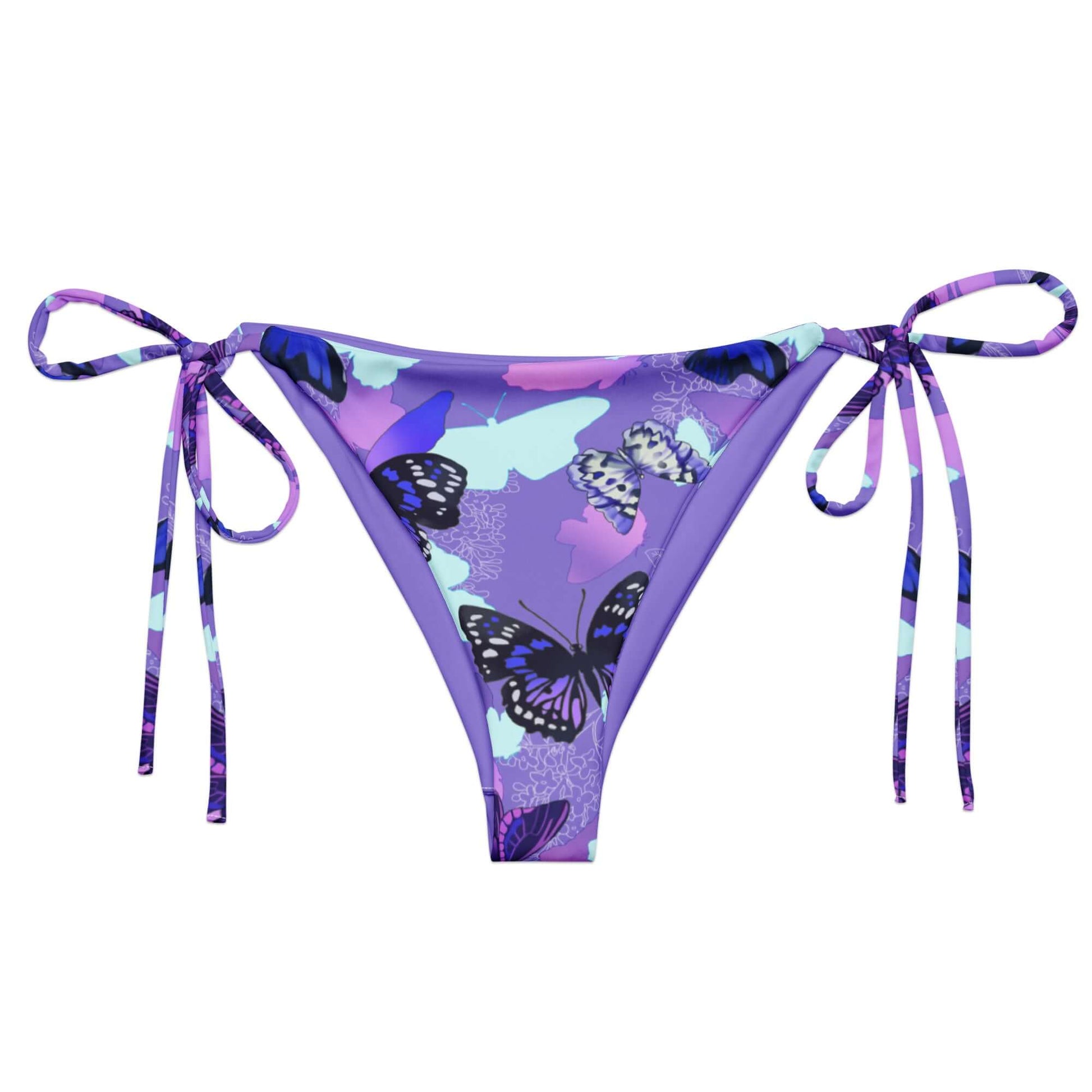 Butterfly String Bikini Bottom features a vibrant butterfly print and adjustable ties, perfect for poolside relaxation.