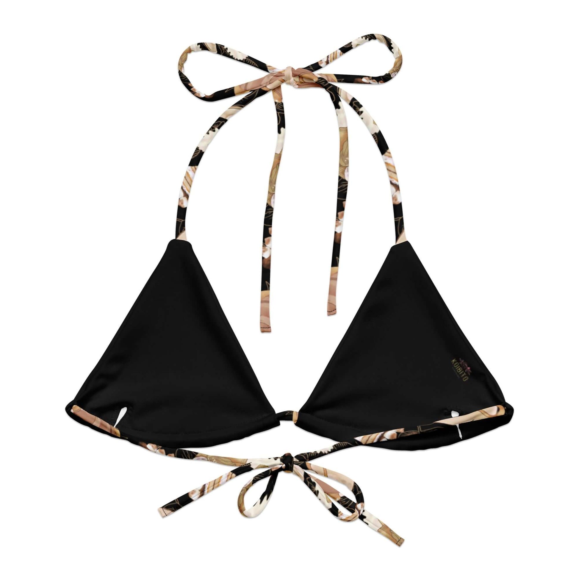 Stylish Cafe Padded String Bikini Top featuring soft recycled polyester and versatile straps for summer fun.