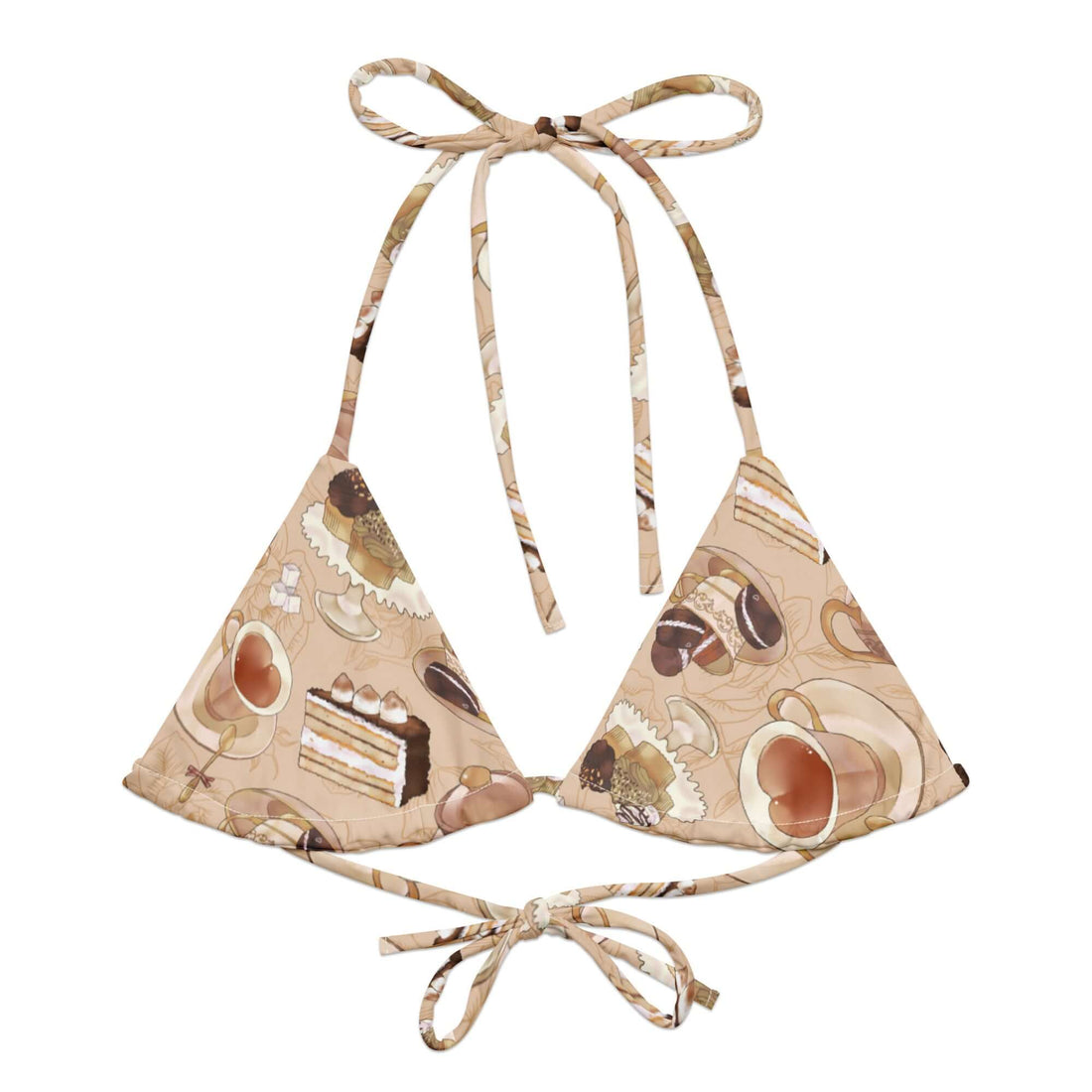 Stylish Cafe Padded String Bikini Top in eco-friendly fabric, perfect for summer beach outings and versatile styling.