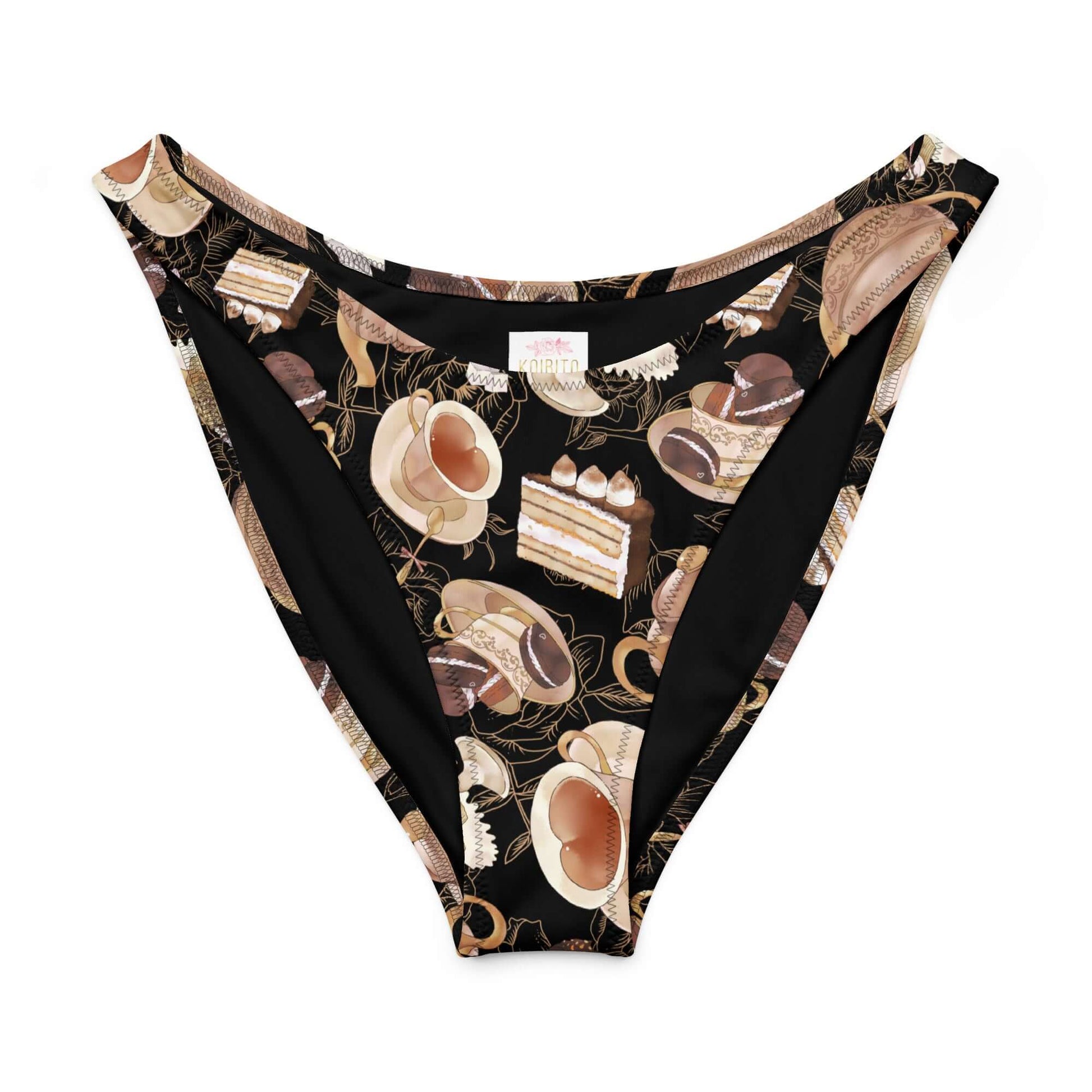 Cafe V-cut bikini bottom with a delicious dessert print, ideal for sunny days and stylish beachwear.