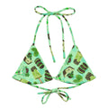 Choco Mint Padded String Bikini Top features a vibrant print, perfect for summer. Eco-friendly and stylish for any beach day.