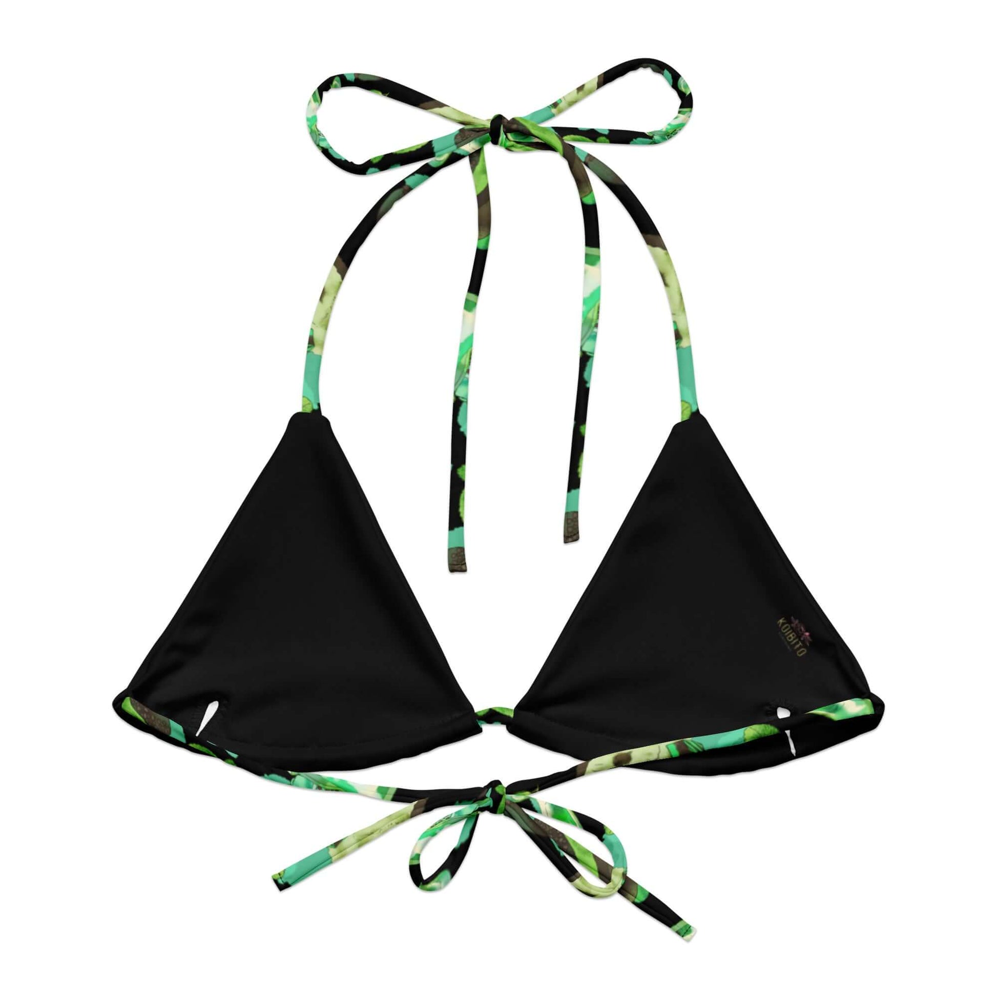 Choco Mint Padded String Bikini Top featuring eco-friendly materials and stylish design, perfect for summer fun.