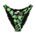 Choco Mint V-cut bikini bottoms with fun green mint patterns on a black background, perfect for a stylish beach day.