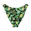 Choco Mint V-cut bikini bottom with vibrant mint and chocolate patterns on a black background for fun summer style.