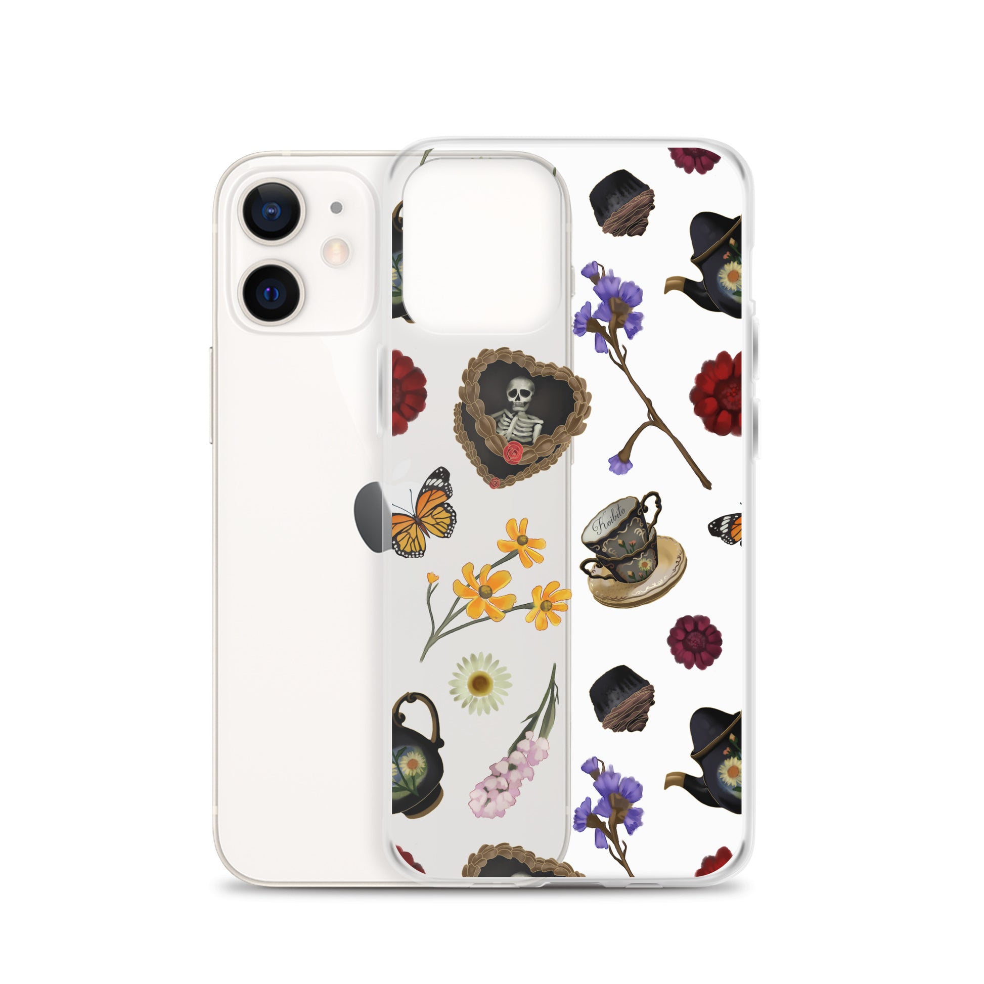 Gothic Tea Time iPhone® Clear Case featuring whimsical designs, protecting your phone with style and durability.