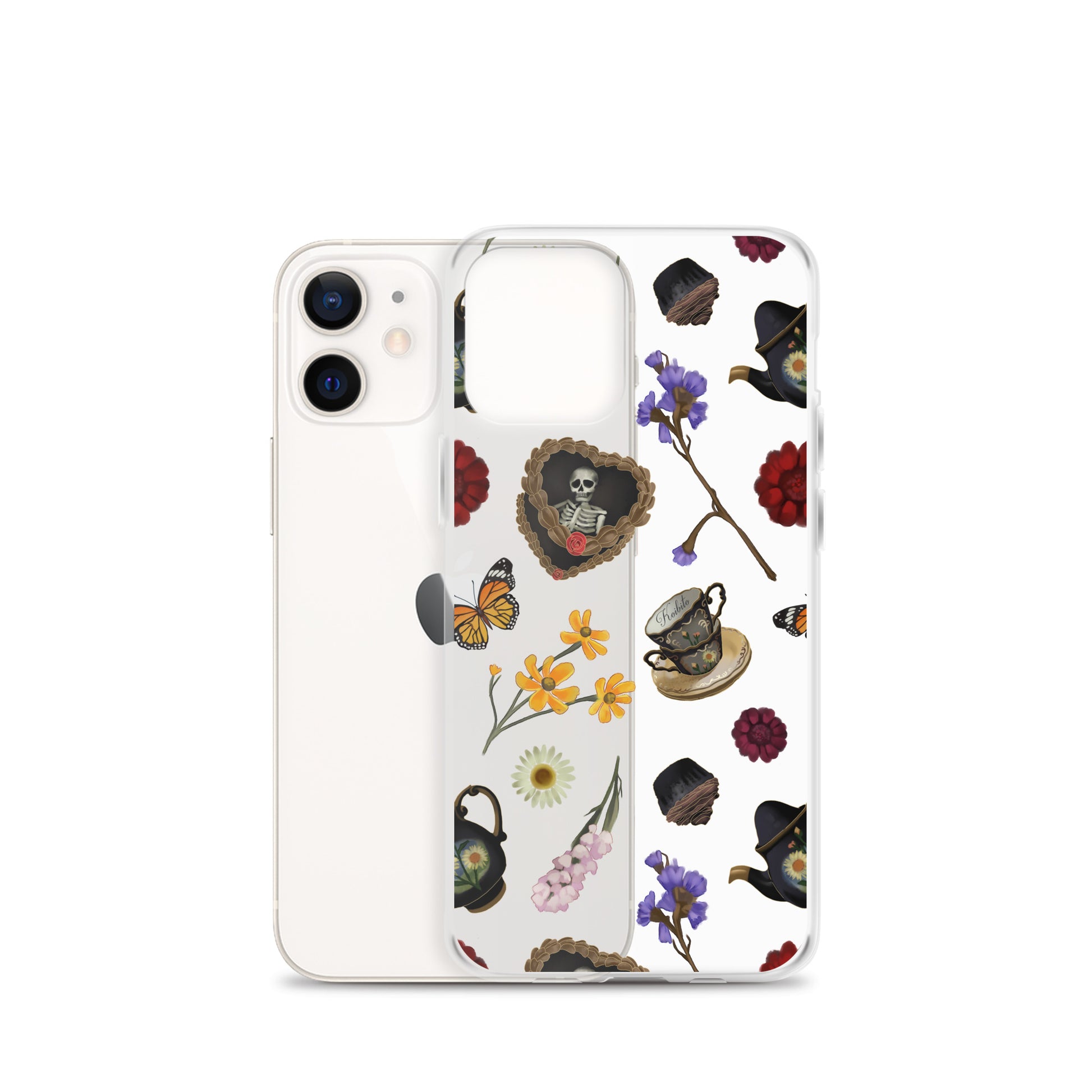 Stylish Gothic Tea Time iPhone® Clear Case featuring floral and whimsical designs for protection and flair.