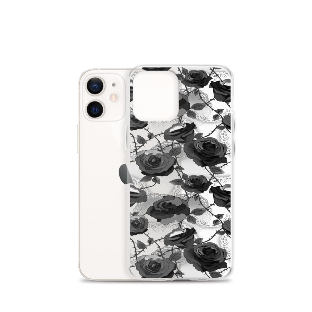Enchanted Rose (Transparent) iPhone Clear Case (Black) - iPhone 12 mini