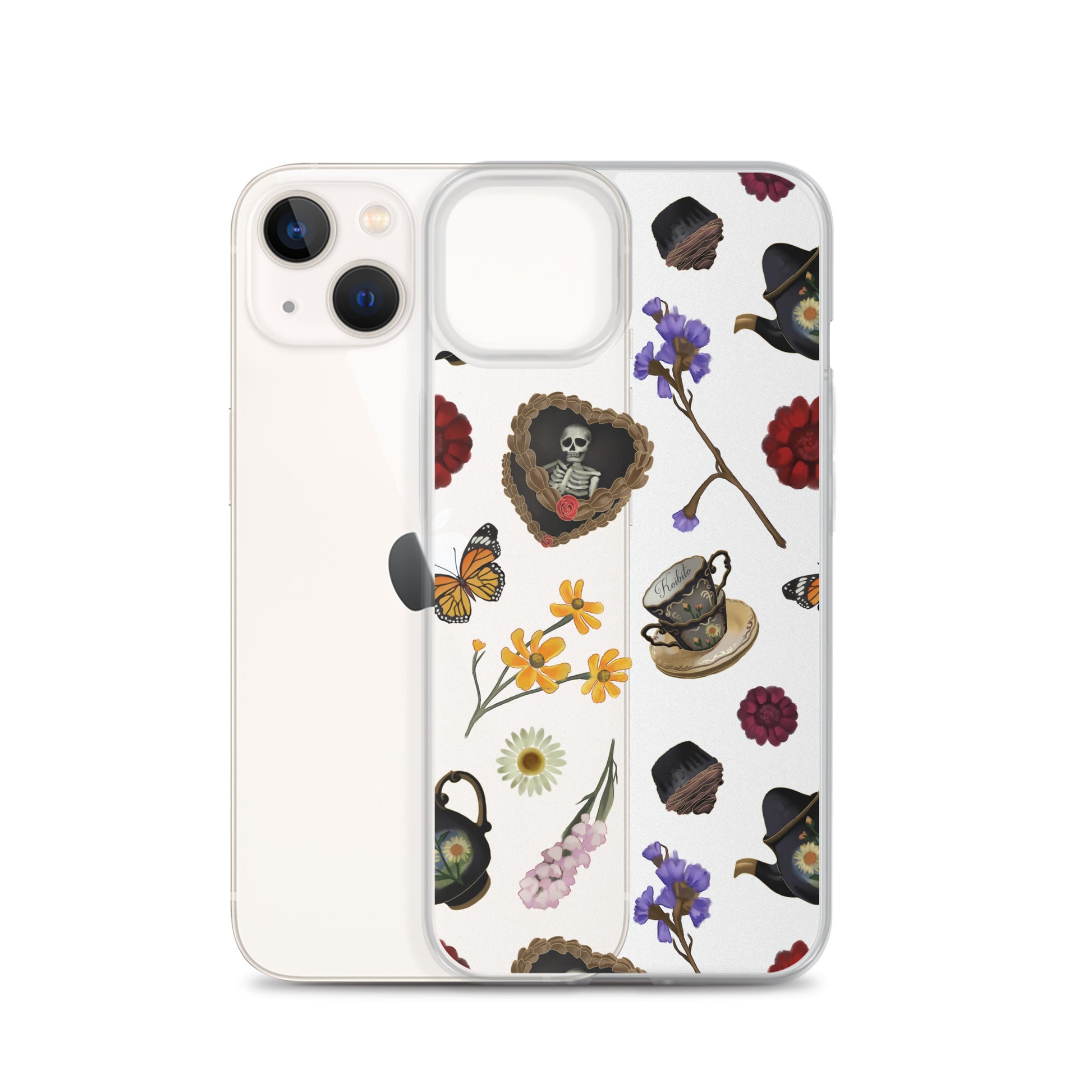 Gothic Tea Time iPhone® Clear Case featuring whimsical designs and durable protection for your phone. Stylish and functional.