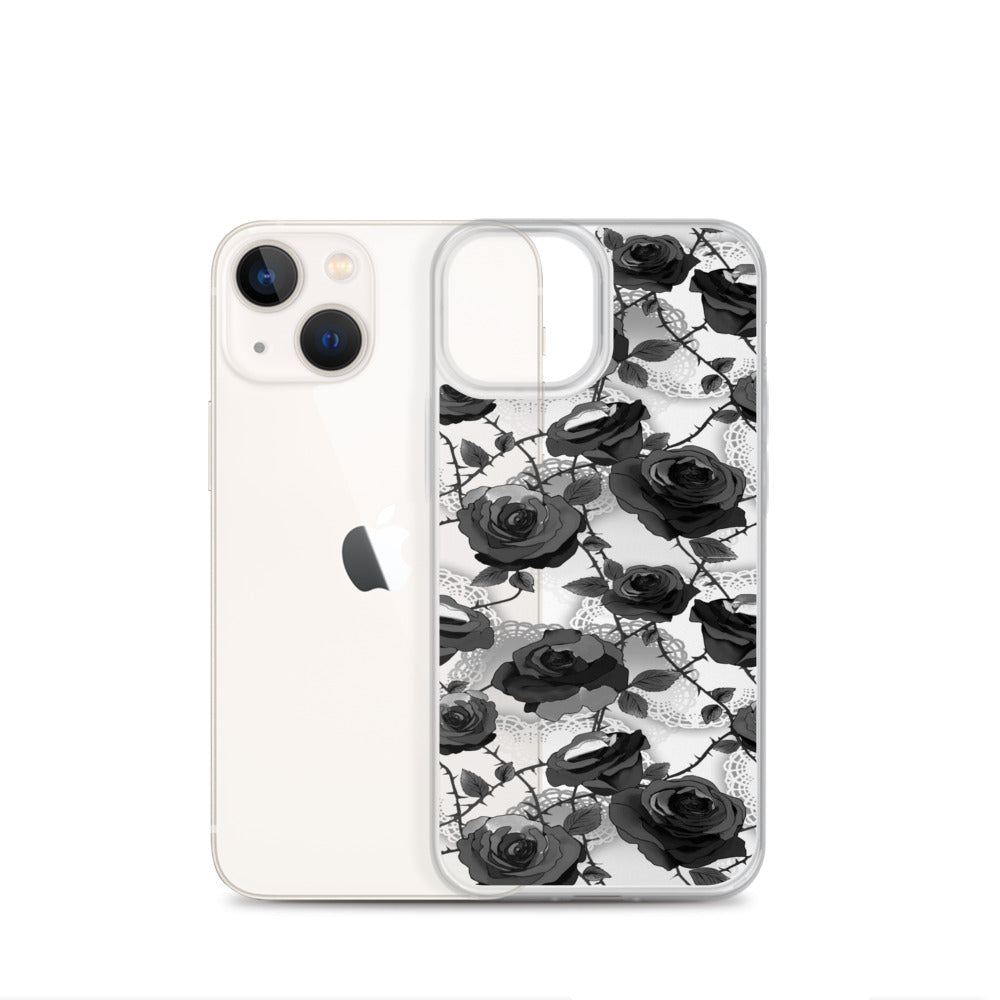 Enchanted Rose (Transparent) iPhone Clear Case (Black) - iPhone 13 mini