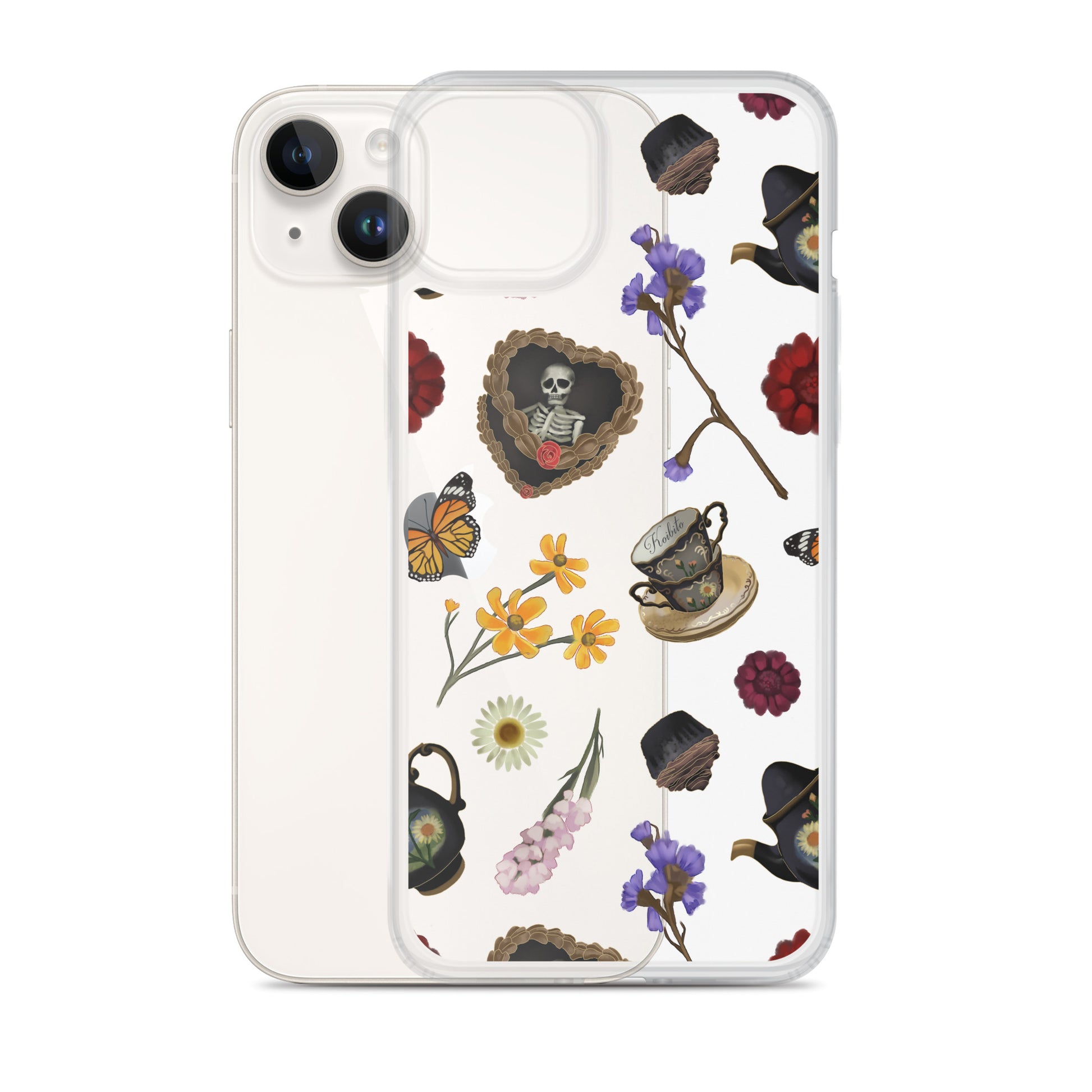 Gothic Tea Time iPhone® Clear Case features intricate designs, offering style and protection for your device.
