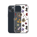 Stylish Gothic Tea Time iPhone® Clear Case featuring floral and skull designs for sleek protection and easy access.