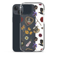 Gothic Tea Time iPhone® Clear Case featuring floral and skull designs, perfect for stylish protection and easy access.