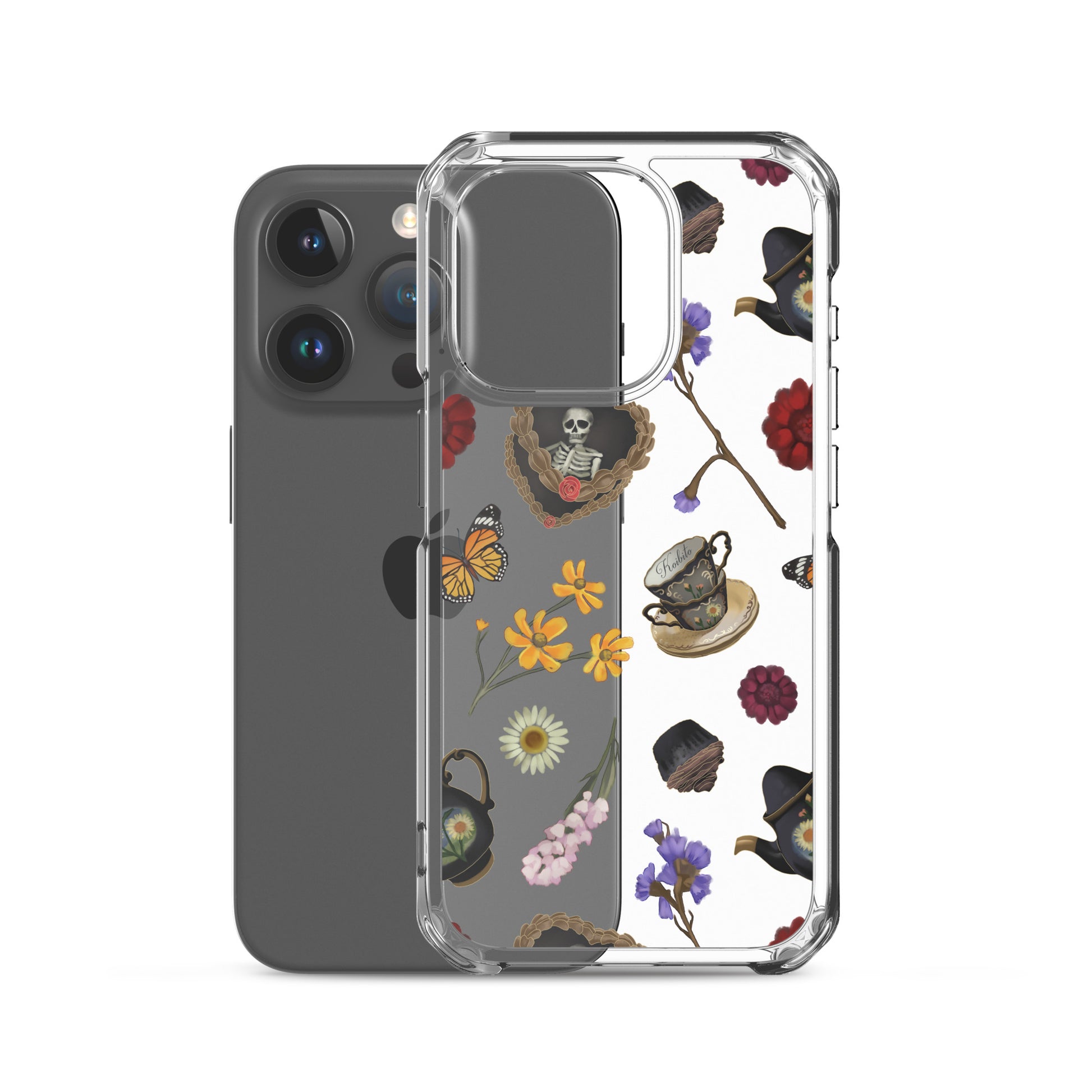 Gothic Tea Time iPhone® Clear Case features artistic designs, offering sleek protection for your device from scratches and dust.