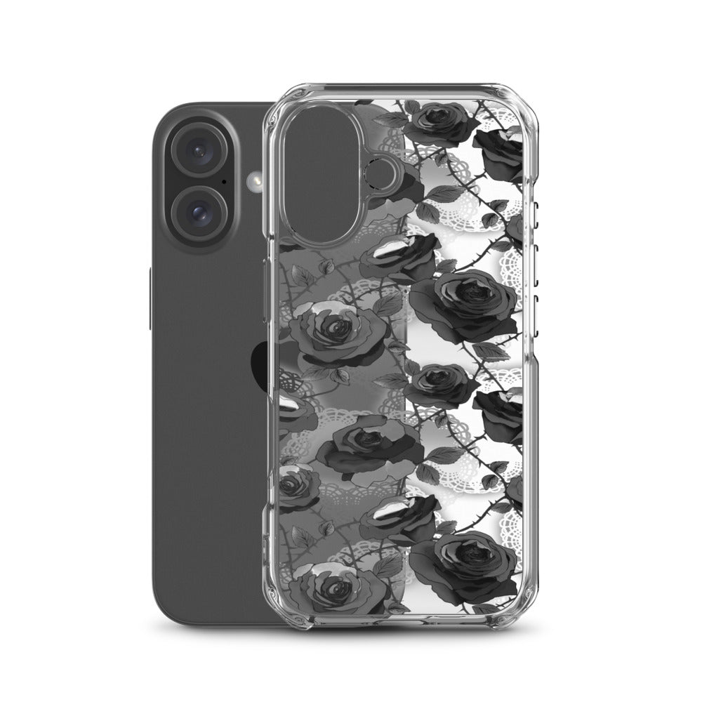 Enchanted Rose (Transparent) iPhone Clear Case (Black) - iPhone 16
