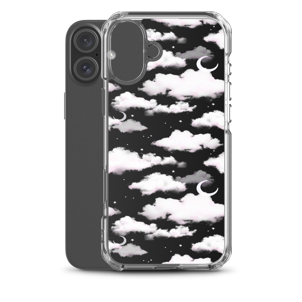 Cloudy Sky iPhone Clear Case (Black) - iPhone 16 Plus