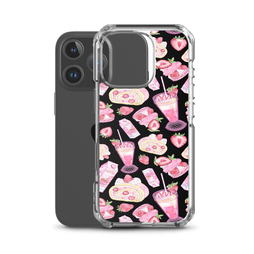 Strawberry iPhone Clear Case (Black) - iPhone 16 Pro
