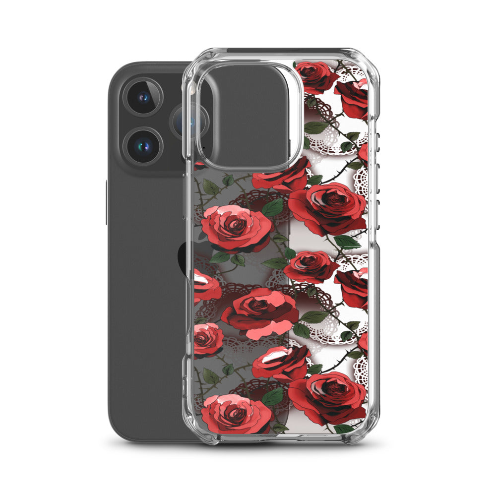 Enchanted Rose (Transparent) iPhone Clear Case (Red) - iPhone 16 Pro