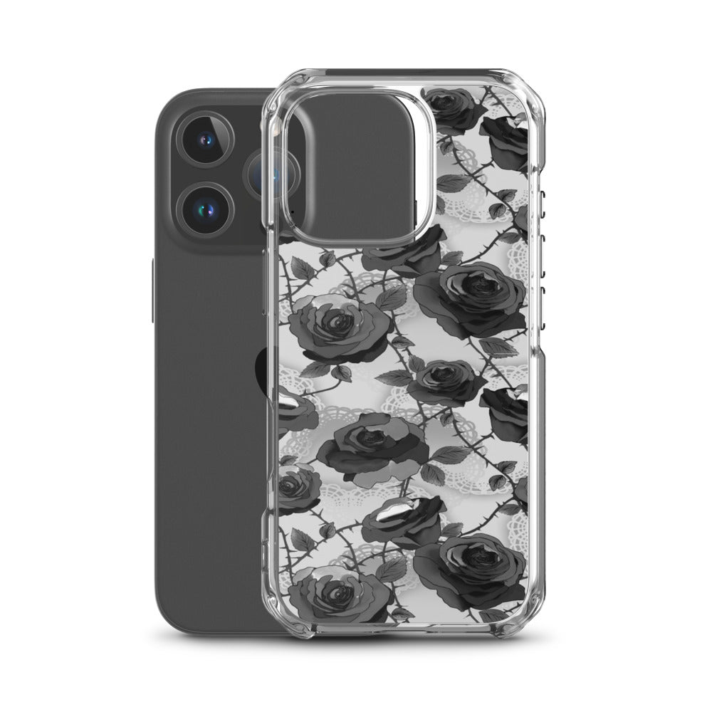 Enchanted Rose iPhone Clear Case (Black) - iPhone 16 Pro