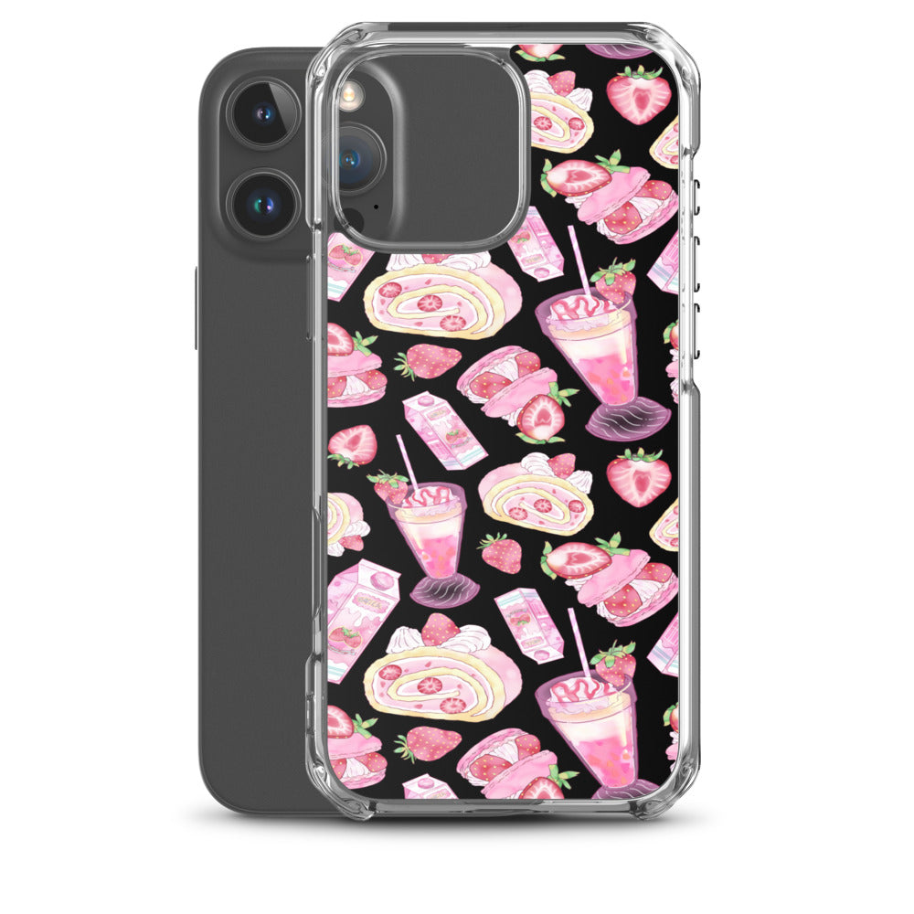 Strawberry iPhone Clear Case (Black) - iPhone 16 Pro Max