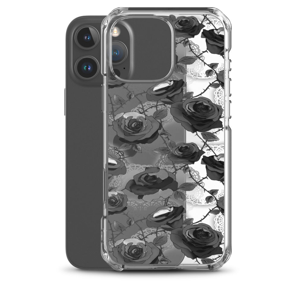 Enchanted Rose (Transparent) iPhone Clear Case (Black) - iPhone 16 Pro Max