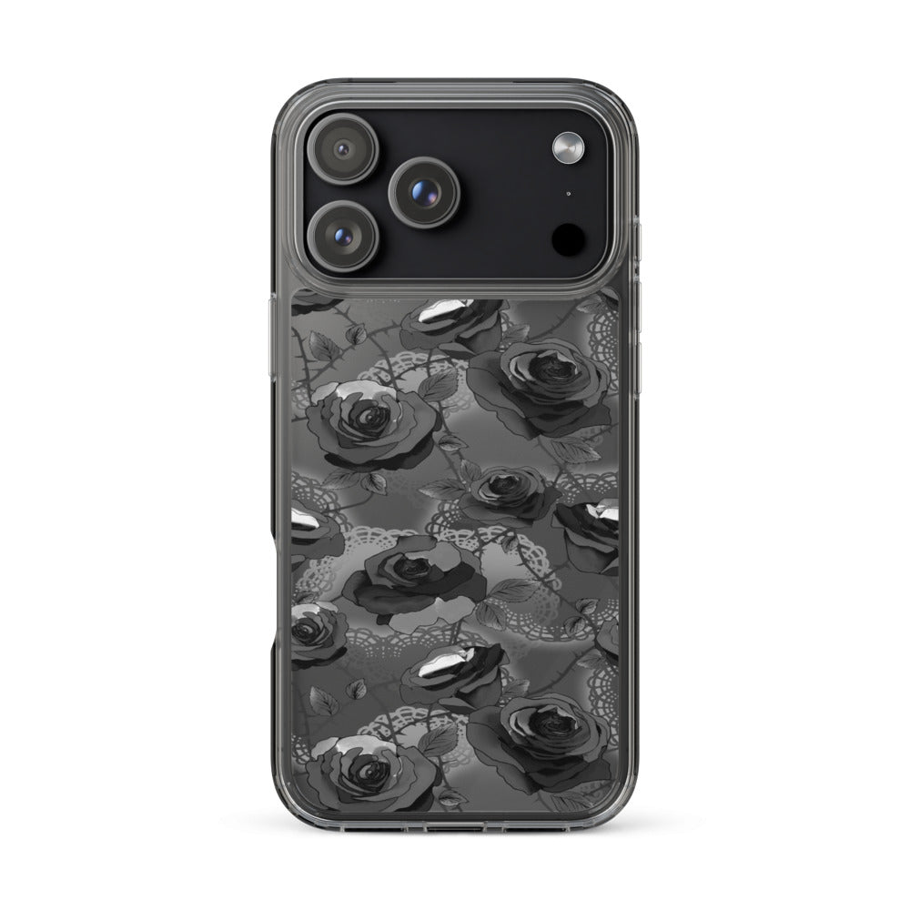 Enchanted Rose (Transparent) iPhone Clear Case (Black) - iPhone 17 Pro Max
