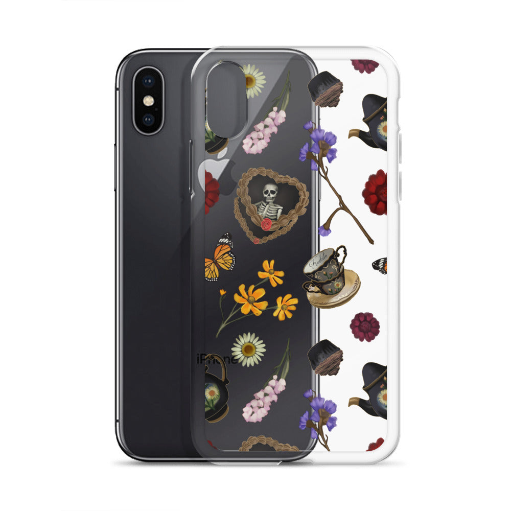 Gothic Tea Time iPhone® Clear Case features a sleek design protecting against scratches and dirt, perfect for style and function.